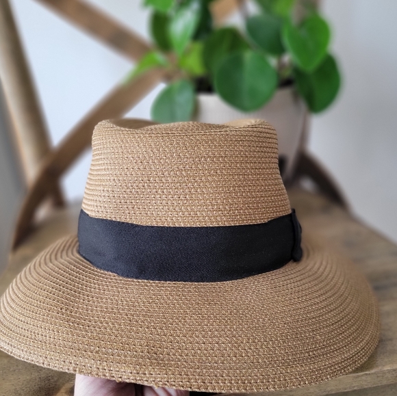 NWT Eric Javits Phoenix Fedora Hat Natural Black UPF 50+ Sun Protection - Picture 11 of 13